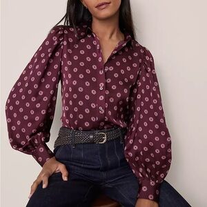 Ann Taylor Burgundy Patterned Blouse